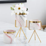 Nordic Marble Pattern Golden Ceramics Vase